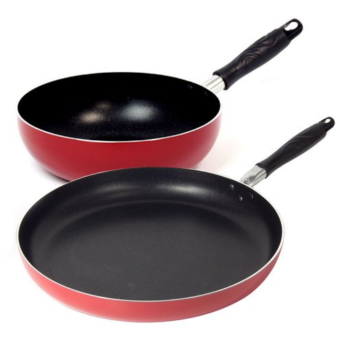 유진 레드베이직 후라이팬 + 웍 세트 2개, 혼합색상, 프라이팬 36cm + 웍 22cm