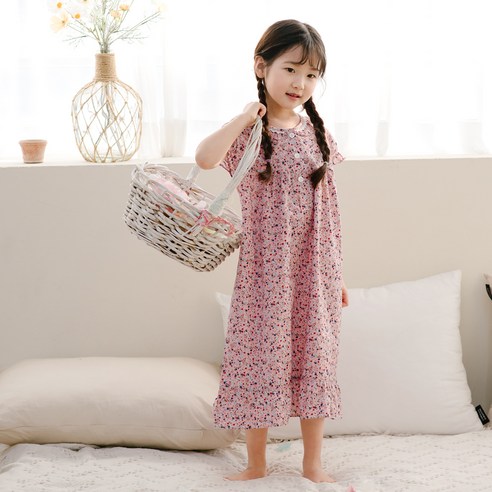 여아를 위한 달콤한 꿈, 찌니야 여아용 60수 순면 반팔 원피스잠옷