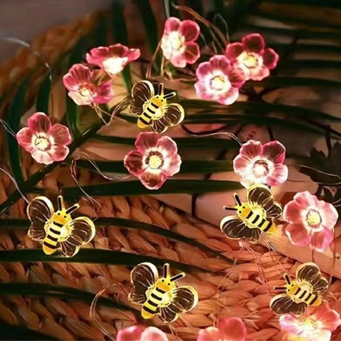 쿼르디 LED 인테리어 줄전구 20구 2m, 벚꽃 + 꿀벌, 1개