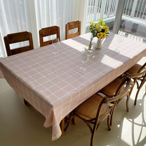 쇼니홈리빙 PVC 방수 식탁보, 09 빅체크 핑크, 8인용(140 x 280 cm), 1개