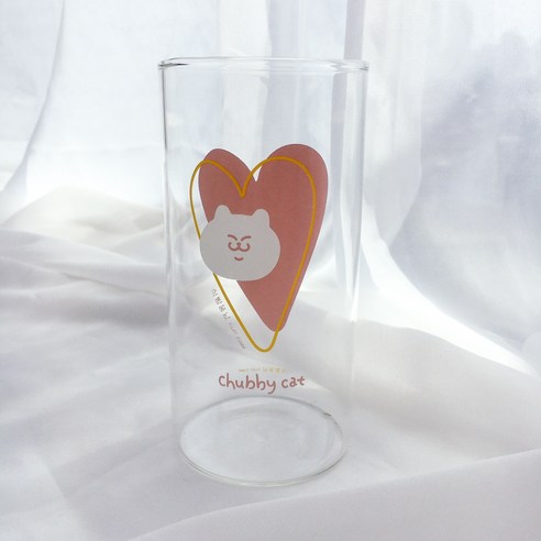 식빵뚱냥 내열 유리컵 370ml, 하트, 1개