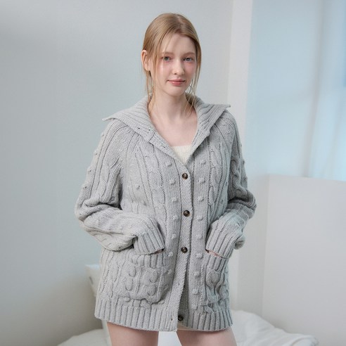 벰버 여성용 WOOL CABLE KNIT 가디건