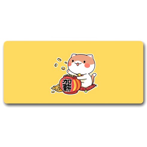 알럽컴 럭키 큐티 고양이 마우스 장패드 300 x 800 x 3 mm, 머스타드, 1개