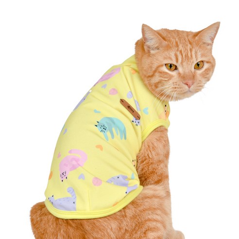 캐츠피아 고양이 가타 민소매 티셔츠 TS9512, 옐로우