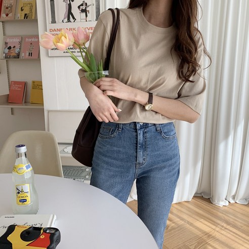 린다샵 여성용 비니티 라운드넥 반팔 티셔츠 T6368K12
