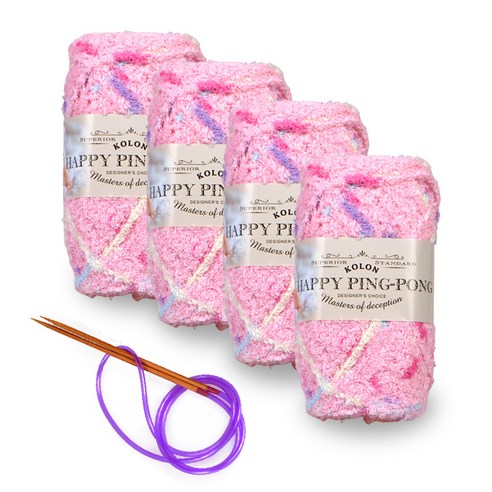 해피 핑퐁 수면사 털실 80g x 4p + 줄바늘, 04 핑크