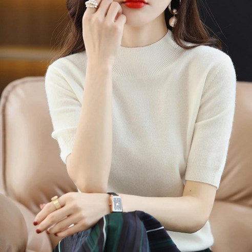 데이소이 여성용 반목 반팔 니트