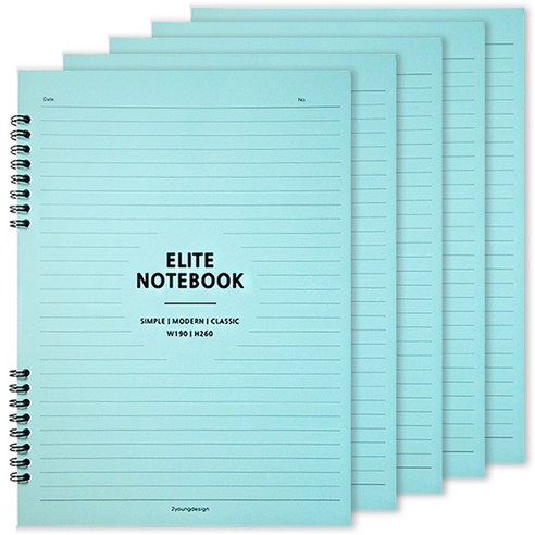 투영디자인 엘리트 더블 스프링 유선노트, 5개, 스카이블루