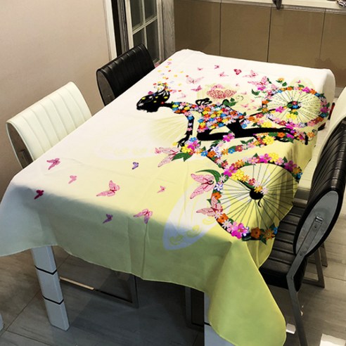 알럽홈 플라워 페어리 프린팅 스퀘어 홈 테이블 커버, TYPE4, 90 x 90 cm