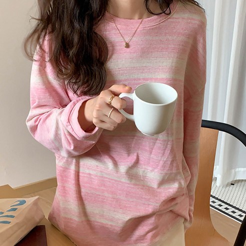 소프트 스크래치 스트라이프 임산부 루즈핏 긴소매 티셔츠