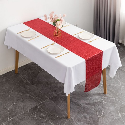 아티홈 반짝이 스팽글 테이블 플래그 러너, 레드, 30 x 120 cm
