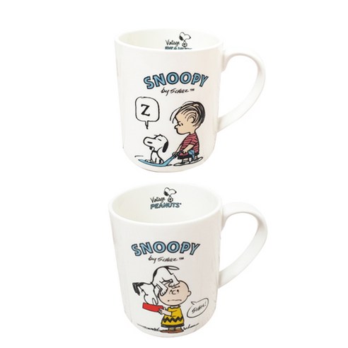 스누피 빈티지 머그컵 300ml x 2종 세트, 찰리 ,라이너스, 1세트