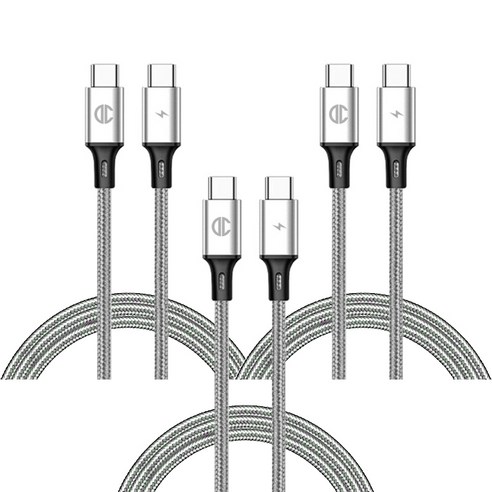 디씨네트워크 페브릭 C타입-C타입 PD 60W 고속충전케이블 3p, GRAY, 2m