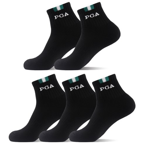 PGA 남성용 스포츠 쿠션 중목 양말 5족 세트 PGAM-44, 블랙, 5개