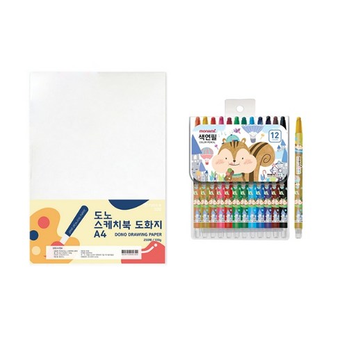 도노 스케치북 도화지 A4 130g 250매 + 모나미 모니주 샤프식 색연필 12색 문구세트, 단일색상(도화지), 남(색연필), 1세트
