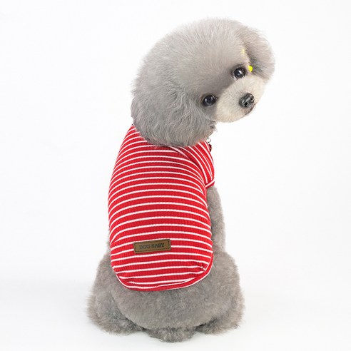 강아지 고양이 줄무늬 티셔츠, 레드