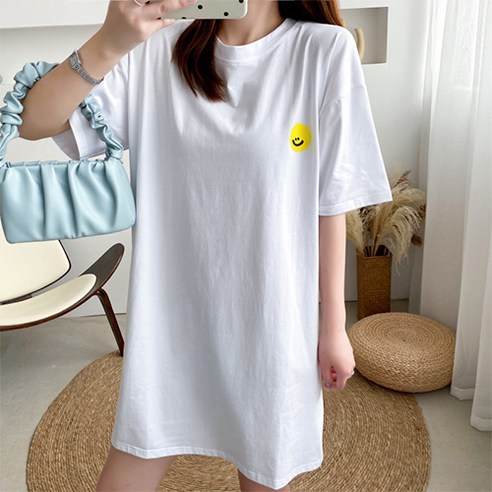 러블리 미니미 스마일 패치 임산부 반소매 수유 롱티셔츠