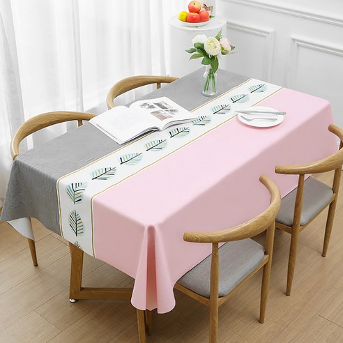 알럽홈 북유럽 스크래치 방지 식탁보, 핑크그레이 리프, 137 x 137 cm