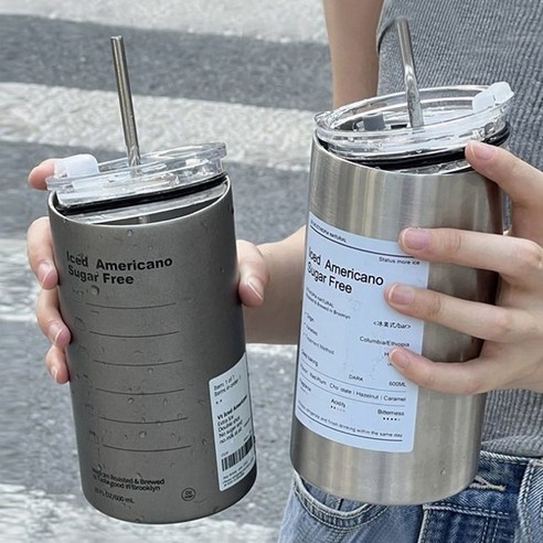 블레오 스테인레스 커피 텀블러 보온보냉 리유저블컵 빨대 포함, 실버, 600ml, 1개