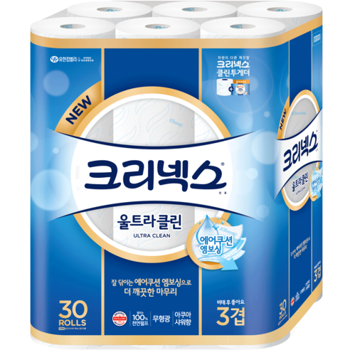 Kleenex 3-Layer Ultra Clean Roll Toilet Paper Natural Pulp 27m, 30 Rolls, 1 Pack