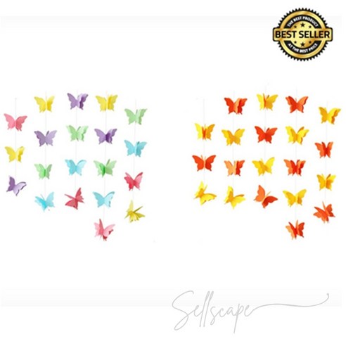 JTSHOP 나비 가랜드 방꾸미기, 무지개 파티룸 11 나비 가랜드 생일용품, 무지개