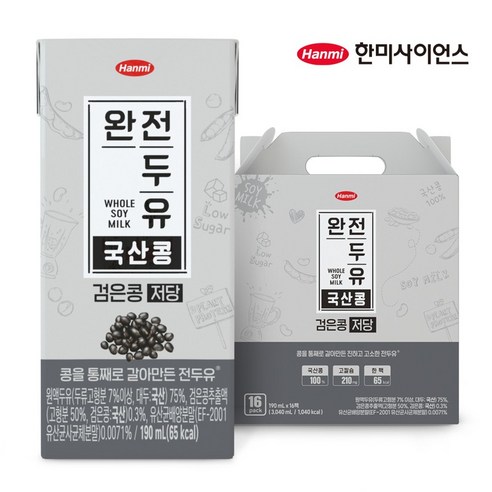 완전두유 국산콩 검은콩 무가당, 190ml, 16개