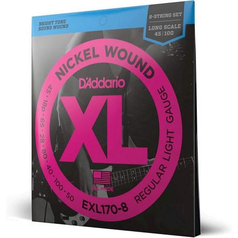 D'Addario 베이스 기타 줄 - XL 니켈 EXL170 완벽한 성조 일관된 느낌 강력, Light/ 32-130 (8-String), Long Scale