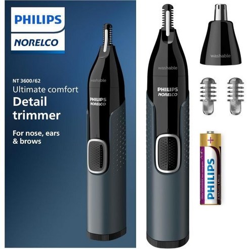 보내요 Philips Norelco 코털 제거기 면도기 관리기 귀털 귓속털 필립스 노렐코 코 트리머 3000 귀 눈썹용 NT360062, Latest Version_Nose Trimmer 30