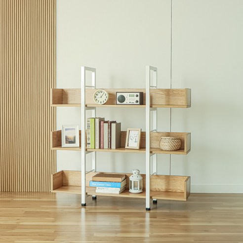 제련공단 철제책장 1200 3단 사각프레임 책장 낮은책장 진열장 장식장 책꽂이 수납 선반, J05_블랙프레임:월넛(CO)