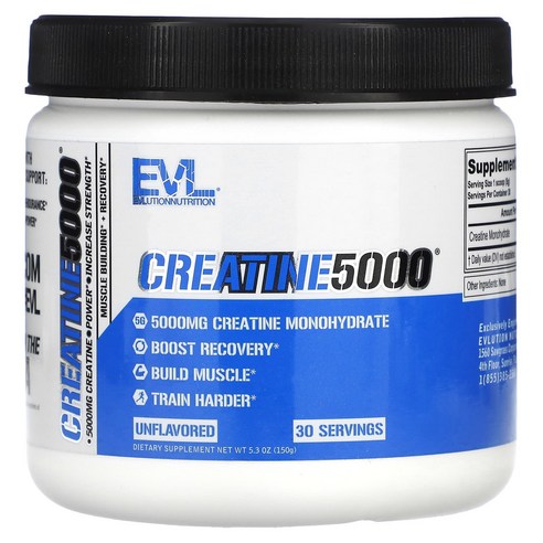 EVLution Nutrition 크레아틴 5000 무맛 5.3 oz (150 g), 5.3온스, 1개, 150g