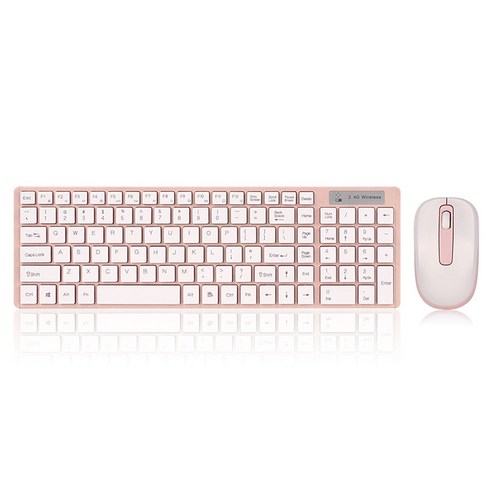 노트북 노트북 PC 용 2.4G 무선 무음 키보드 및 마우스 멀티미디어 풀 사이즈 키보드 마우스 콤보 세트, 하나, Pink, 하나