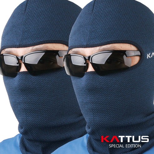 KATTUS 1+1 춘추용 동계용 기능성원사 사용 HEAT FACE BARACLAVA 히트페이스 바라클라바 복면 자전거복면 발열복면 바랄클라바, 네이비+네이비, 2개