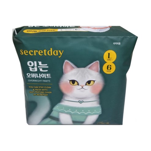 시크릿데이 입는 오버나이트 생리대, 20개, 6개입, L/대형(팬티형)