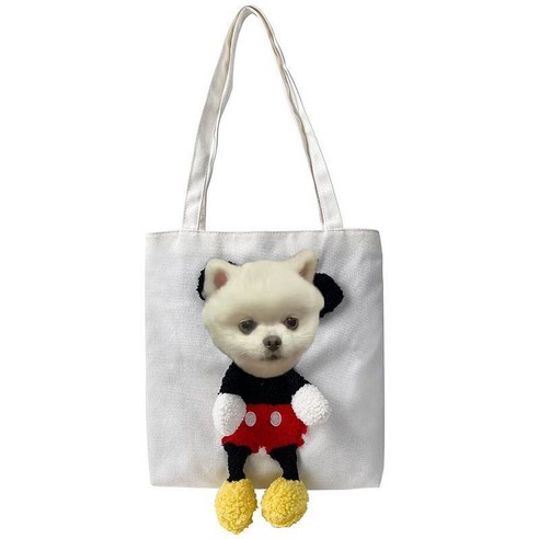 강아지포대기 크리에이티브 가방 미키마우스 가방 귀여운 캔버스가방 고양이 강아지 다 쓸 수 있어요, 흰색
