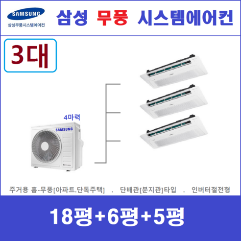삼성시스템에어컨 무풍 가정용천장형에어컨 3대 설치비별도, [ 아파트, 단독주택 신규설치 및 리모델링 세대 ] 2way이하