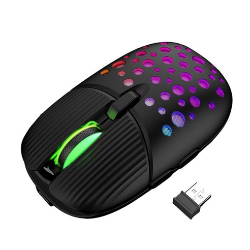 RGB Light 2.4G 무소음 휴대용 3 조정 가능한 DPI가 있는 무선 마우스, 검은 색, {"사이즈":"10.5x6.5x4cm"}, {"수건소재":"플라스틱"}