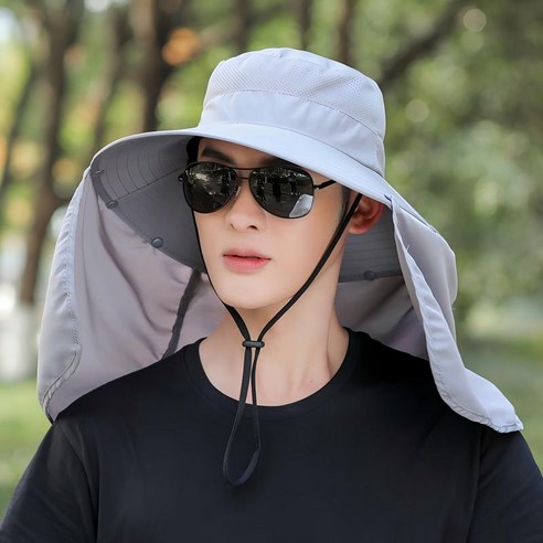 남성용 봄여름 낚시 아웃도어 등산 어부 모자 넓은 챙 여행 및 레저용 자외선 차단 태양 모자, 연회색, 1개