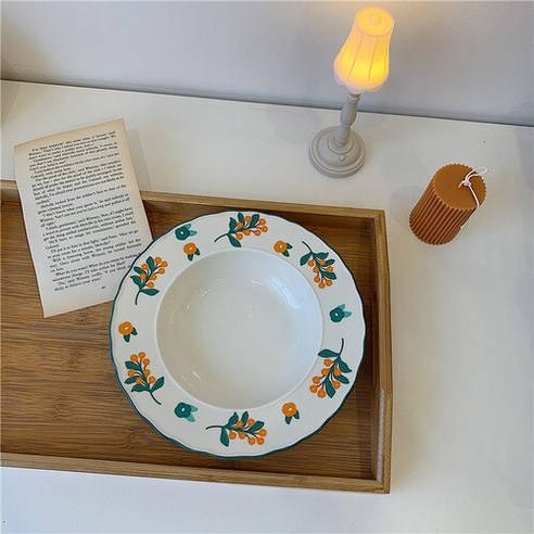 FREELIFE 가정용 예쁜 접시 모던 도자기 WS-484, Orange flower plate-184