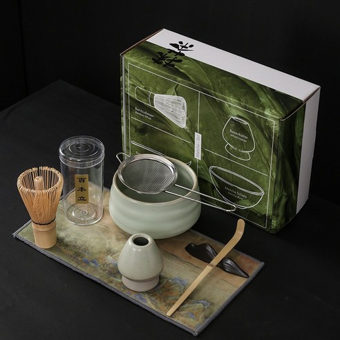 AOHAO 말차 도구 7PCS 세트 말차잔 차선 다선립 차시 필터 다건, 연두색, 3세트, 연두색 * 3세트