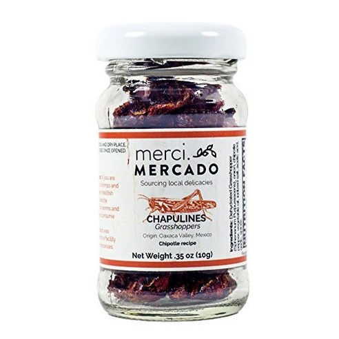 Merci Mercado Chapulines (grasshoppers) – Gourmet edible insects from Oaxaca Mexico (petite jar – 10 g / 0.35 oz) (Chipotle flavor) HIGH PROTEIN CONT, 치폴레, 990g, 1개 merrytune