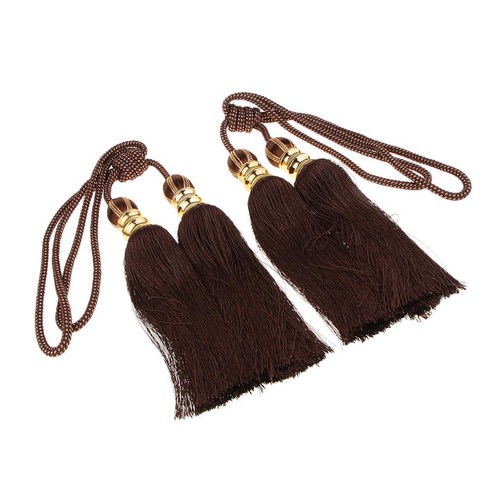 2 pcs 커튼 술 tiebacks 매달려 공 프린지 로프 커튼 침실 창 문 장식, 브라운, 폴리 에스터
