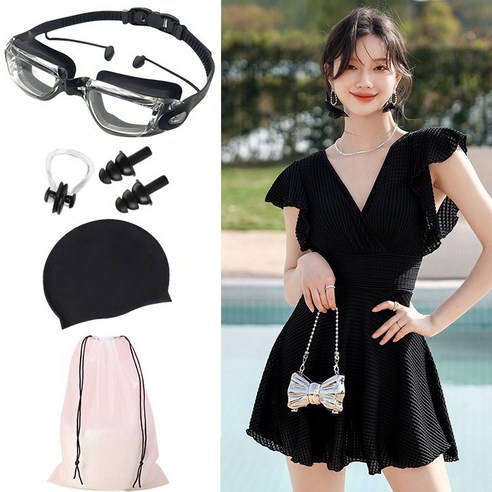 디아리스 빅사이즈 모노키니 체형커버 원피스 수영복 5종 세트, M, 블랙