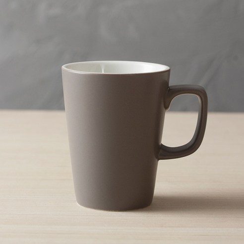 [다나에]대용량 손잡이가있는 세라믹 머그잔, 배럴 모양-사각 핸들 그레이, 301-400ml