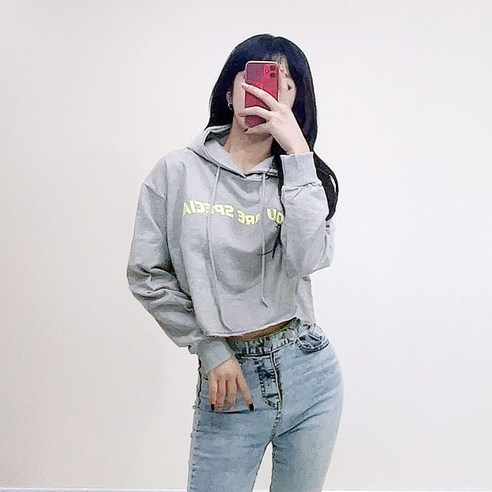 VANANA2 여성 루즈핏 크롭 레터링 숏 후드 티셔츠