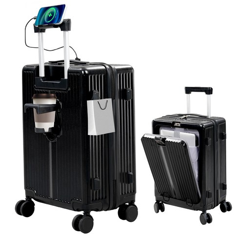 FlexiSpot 캐리어 알루미늄프레임 경량화 기내용 USB충전 노트북수납 듀얼 잠금 컵홀더 전면개방 핸드폰거치대 스크래치방지 20인치 비스니즈 캐리어 L1