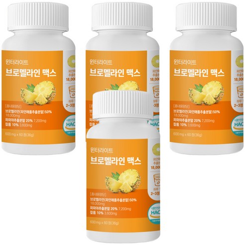 윈터라이트 브로멜라인 맥스 파파인 칼륨 36000mg 고함량, 4개, 60정