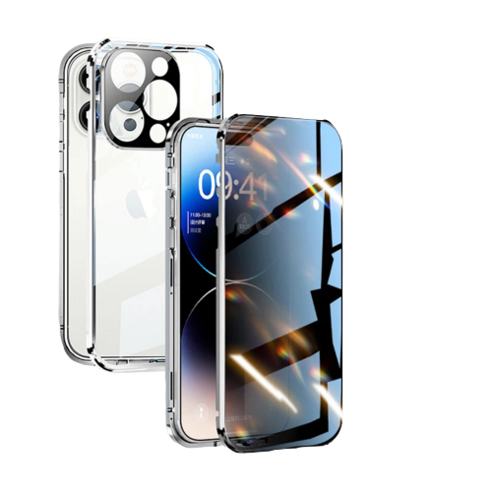 Junstar 아이폰15 프로 프로맥스 풀커버 케이스 사생활보호 엿보기 방지 양면 강화유리 마그네틱 투명 미러 케이스