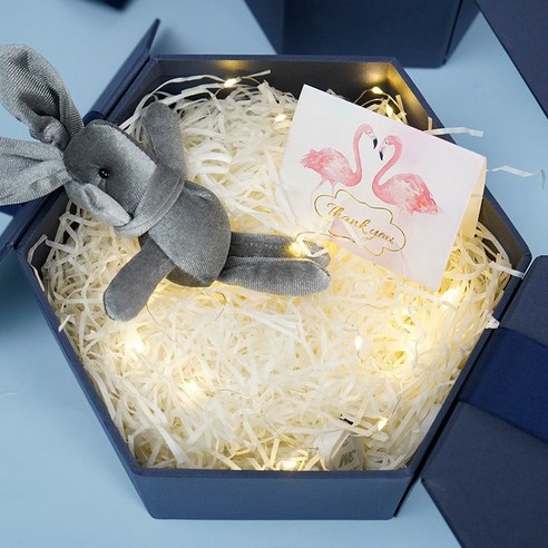 ZZJJC 선물함 인스페셜 프리미엄 생일 선물함 선물함 남녀 빈 박스 포장함, 밤하늘 블루 라지 육각 케이스, 카세트+카드
