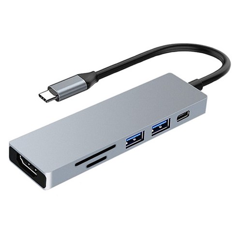 이츠굿텐 6in1 USB C타입 멀티 허브 USB3.0 HDMI 미러링 SD mSD, 실버, 1개