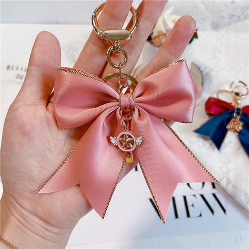 리본 귀엽다 자동차 열쇠고리 여자 가방 포장 장식, 핑크(발굽단추)